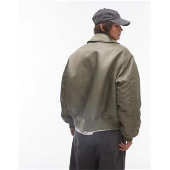 Topshop twill nylon bomber jacket in khaki - Picture 2 of 4
